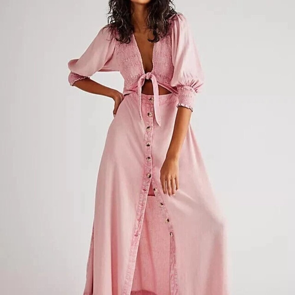 Free People String of Hearts Maxi Dress Size M Boho Beach Vacation Cottagecore
